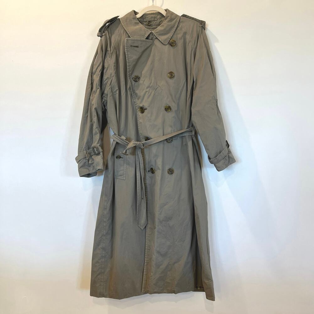Vtg Burberry Men’s trench coat 42R olive tan nova check flannel blanket lined